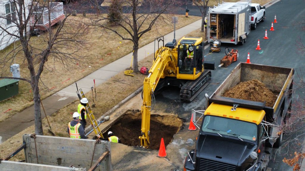 excavating city hole