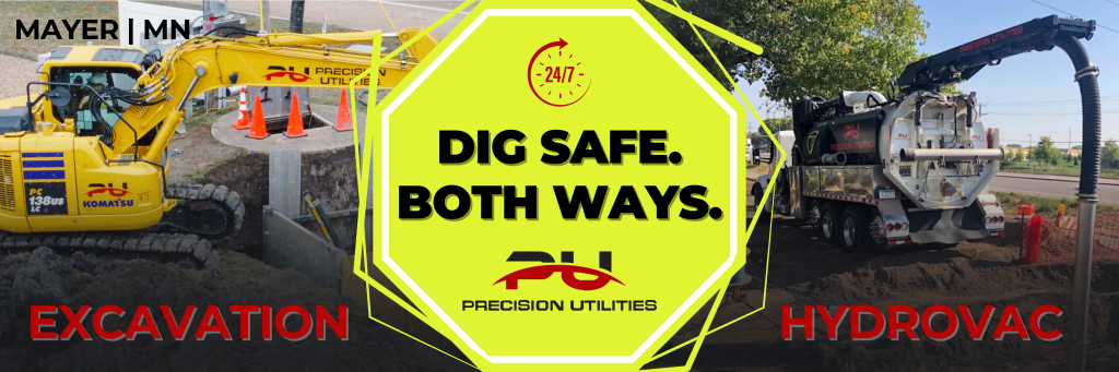 Excavator digging safely.